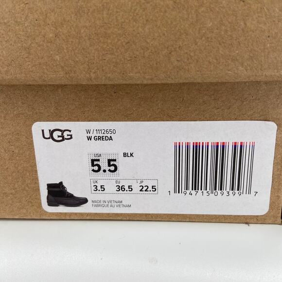UGG Greda Duck Boots Leather Upper Wool Blend Waterproof Black Size 5.5M - Picture 10 of 12